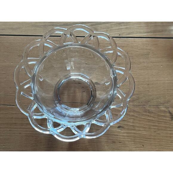 Vintage Imperial Glass Crochet/Lace Condiment 3 Piece Set. Mayo.Plate Bowl Spoon - Picture 4 of 10
